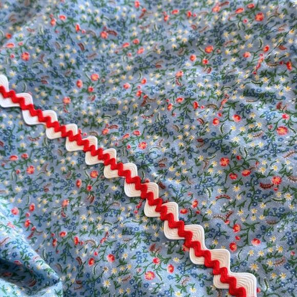 Vintage 1970s Large Handmade Blue Cotton Floral Prairie Dress, Cottagecore Lace - Picture 15 of 16